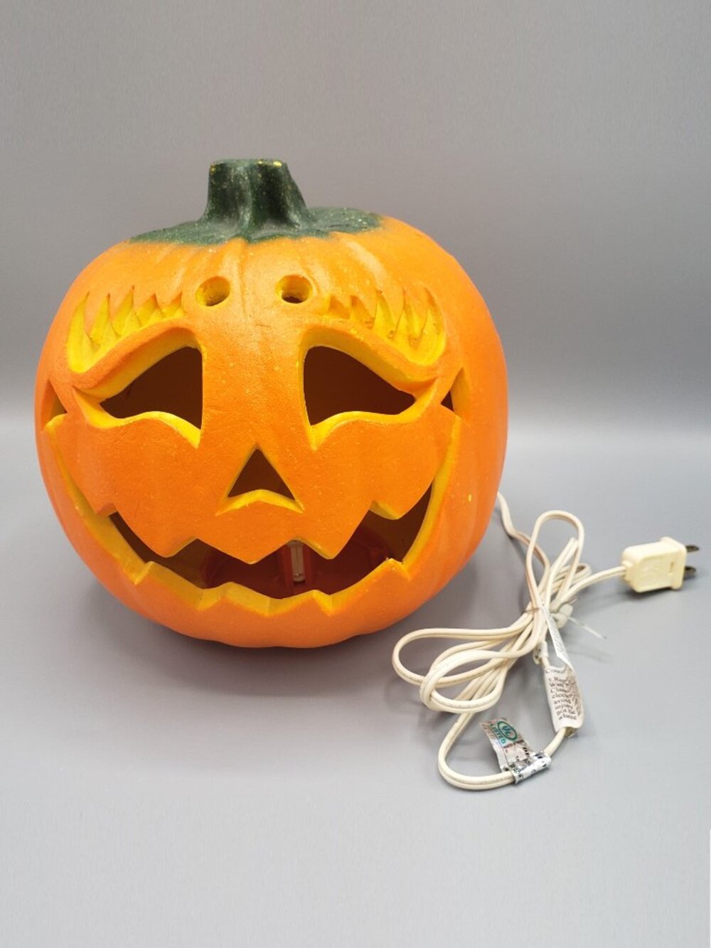 Vtg 1995 Halloween Lighted Jack-o-Lantern Pumpkin Foam Blow Mold 9" Trendmasters